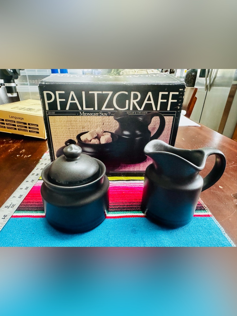 Pfaltzgraff Midnight Sun Black Ceramic Sugar Bowl & Creamer Set